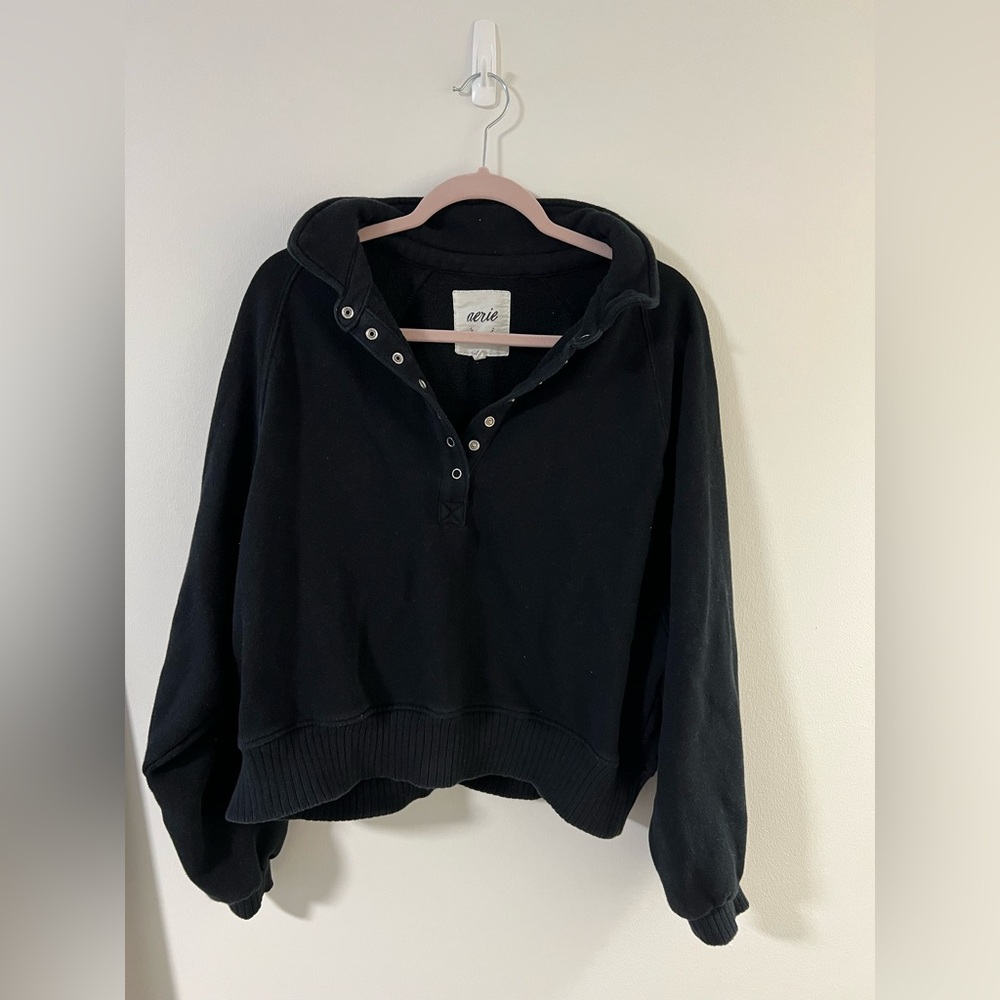 Aerie Black Button-Up Women's Sweatshirt